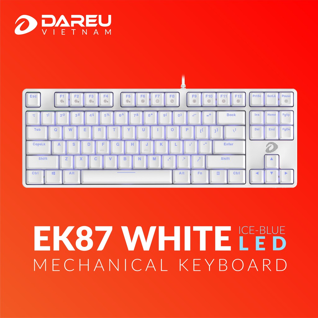 Bàn phím cơ Gaming DAREU EK87 WHITE USB/ Led xanh