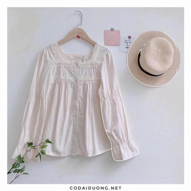 Áo sơ mi trắng ulzzang cổ vuông bánh bèo, áo kiểu tay bồng vintage quảng châu cực xinh - Xưởng May Hạnh Hồng ⚡ 𝄒