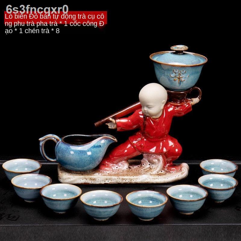 ♈┅✹Bộ đất sét màu tím sáng tạo Bộ ấm trà tự động xoay gia đình Bộ ấm trà bằng gốm thủ công Ấm trà Kung Fu Thiết bị pha t