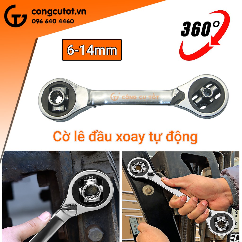 Cờ lê đầu xoay tự động 6-14mm Thép Cr-V