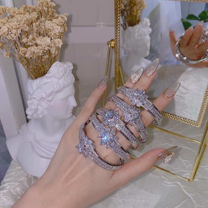 Bộ set trang sức vòng tay nhẫn xi bạch kim siêu sáng Kami