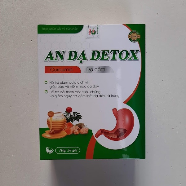Nano Curcumin An Dạ Detox giúp giảm nhanh các triệu chứng viêm đau dạ dày, viêm loét dạ dày, tá tràng- hộp 20 gói