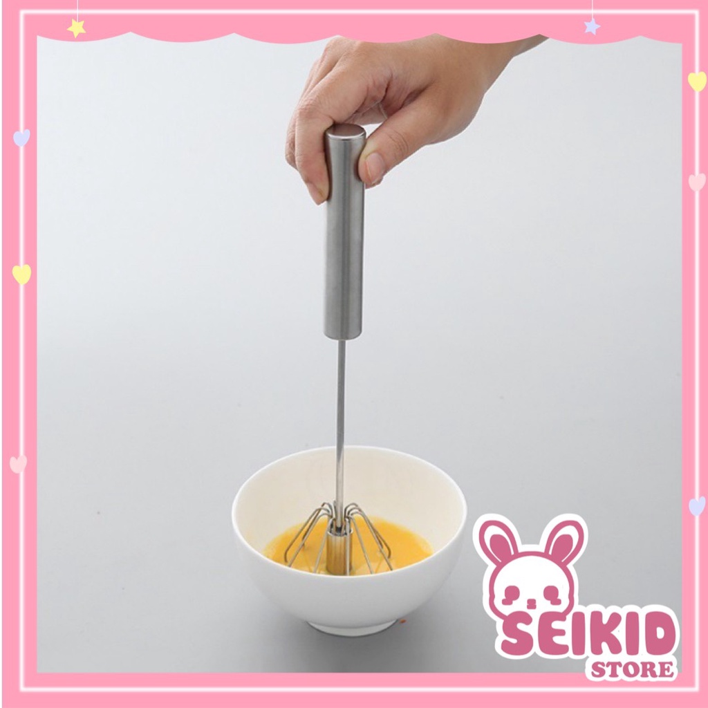 Cây đánh trứng inox cầm tay bán tự động tiện dụng - Dụng cụ đánh trứng tự xoay đa năng 30cm khuấy cà phê bột Seikid
