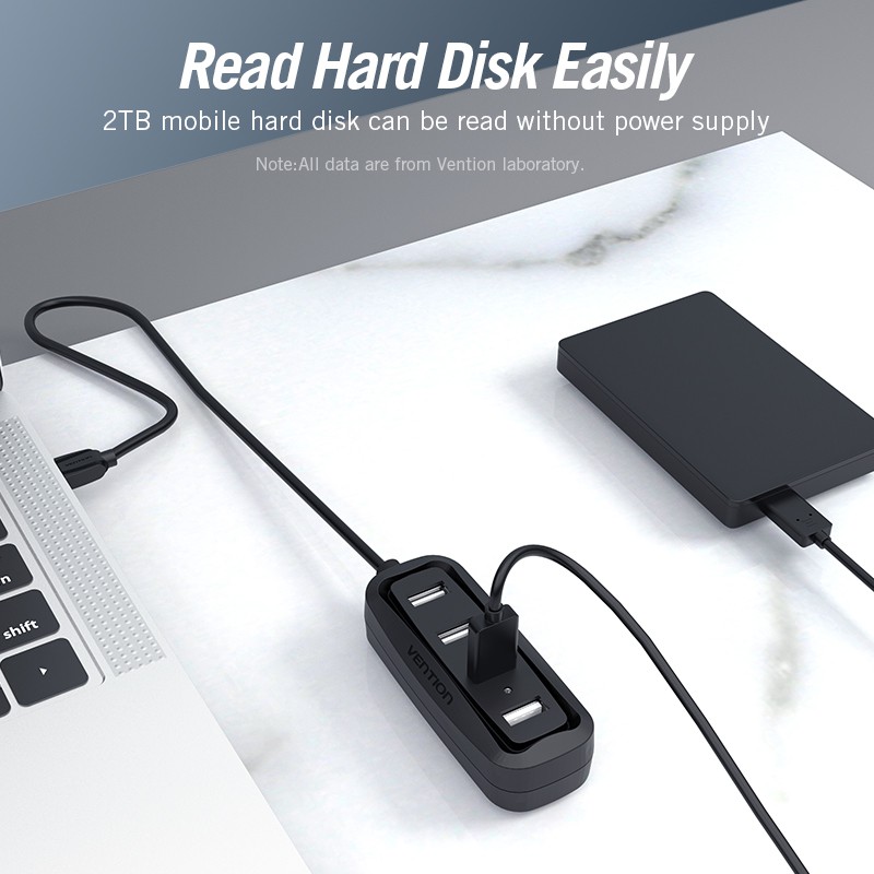 Hub VENTION bộ chia usb chia 4 cổng USB 2.0 tiện dụng chất lượng cao cho máy tính xách tay, máy tính, Huawei Matebook, HDD