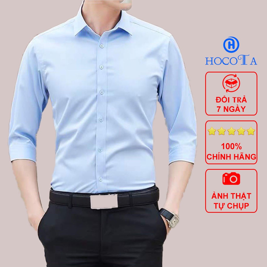 Áo Sơ Mi Nam Dài Tay Dáng Ôm Cổ Bẻ Hàn Quốc Vải Lụa Nến,Không Nhăn,Thấm Hút Mồ Hôi (Hàng VNXK)