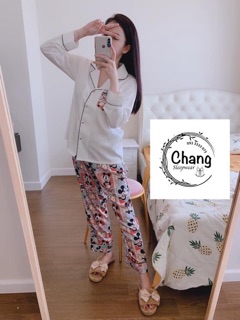 Bộ pijama lụa satin dài tay