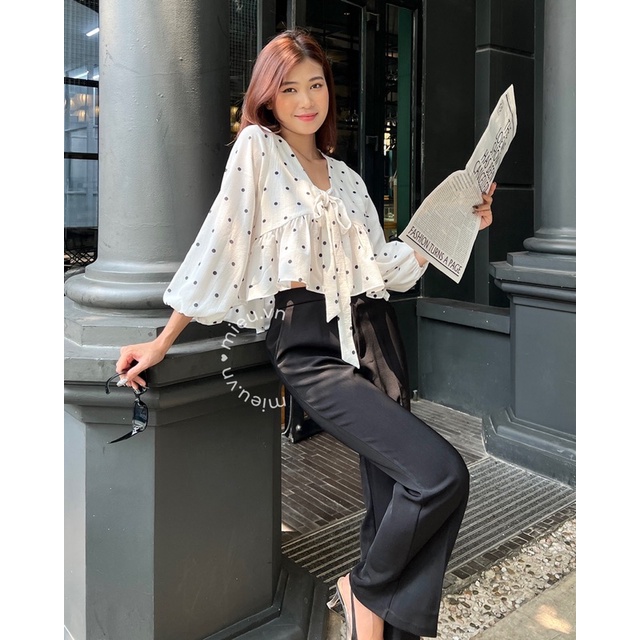 Áo babydoll chất voan hoa nhí cute cột nơ ngực MIEU - HN27