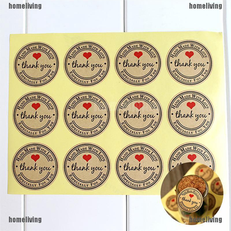 ❤❤Set 12 Sticker In Chữ Handmade with Love Bằng Giấy Kraft 38mm Dùng Để Trang Trí Tiệc Cưới