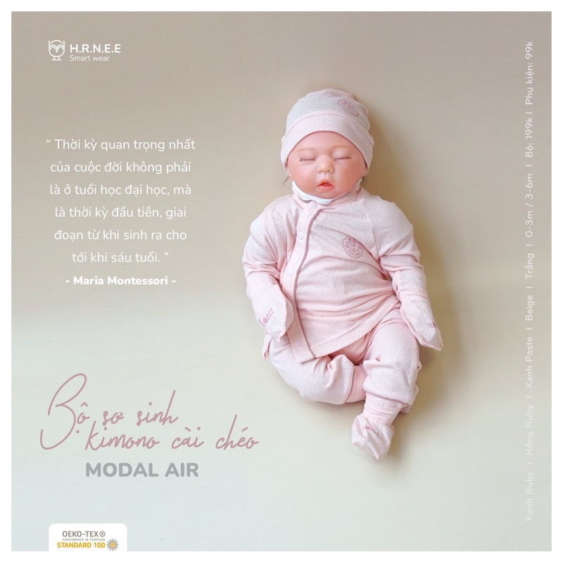 HRNEE - Bộ sơ sinh Kimono cài chéo Modal air cho bé trai bé gái
