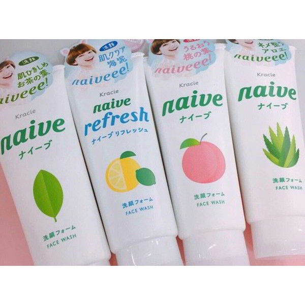 Sữa rửa mặt naive kracie Naive 143g Nhật (trà xanh , đào, lô hội )