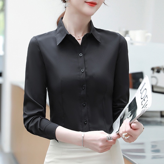 Áo Sơ Mi Công Sở Tay Dài Dáng Ôm Màu Xanh Lá/Đỏ Có Size Lớn 10 Màu Lựa Chọn Cho Nữ