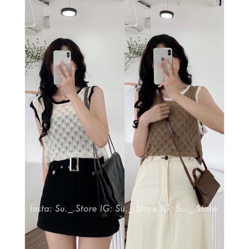 Áo len ba lỗ màu phối viền  - áo len  mongtoghi mỏng mát