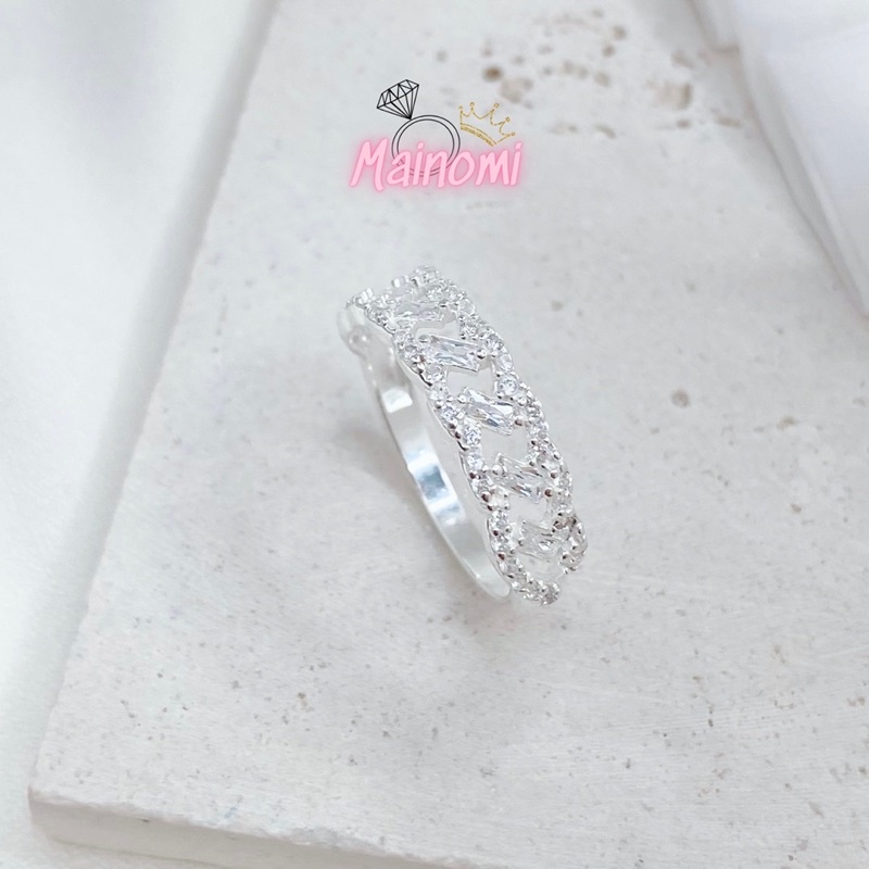Nhẫn nữ bản to đính đá ghết chéo cách điệu sang chảnh MAINOMI Shop bạc xinh
