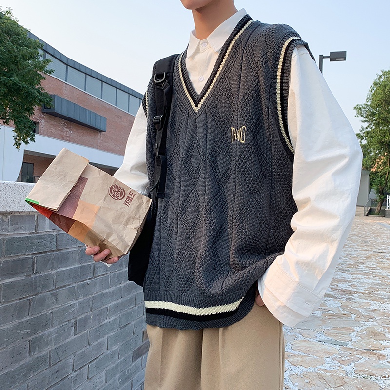 [M-2XL] 2023 Thời trang mới tại chỗ Phong cách Hàn Quốc Áo len dệt kim không tay áo polo nam unisex áo thun nam có cổ cao cấp