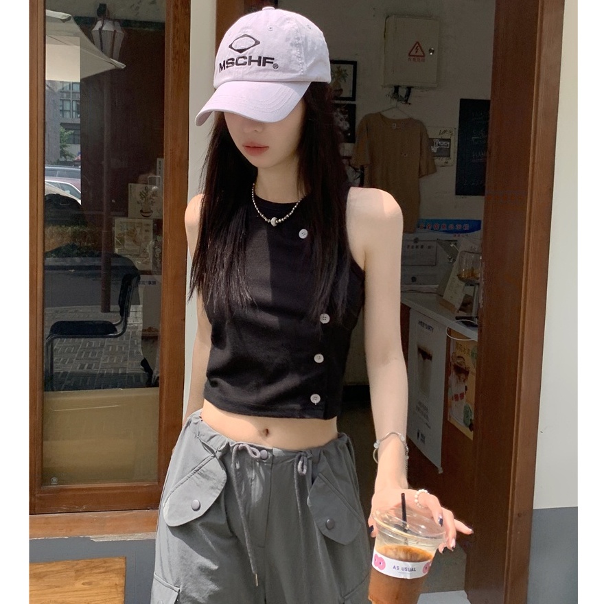 Bộ Áo Không Tay Dáng Ôm Phối Khóa Cài Bên Hông + Quần Dài Thiết Kế Mỏng Thời Trang Mới Dành Cho Nữ 52365