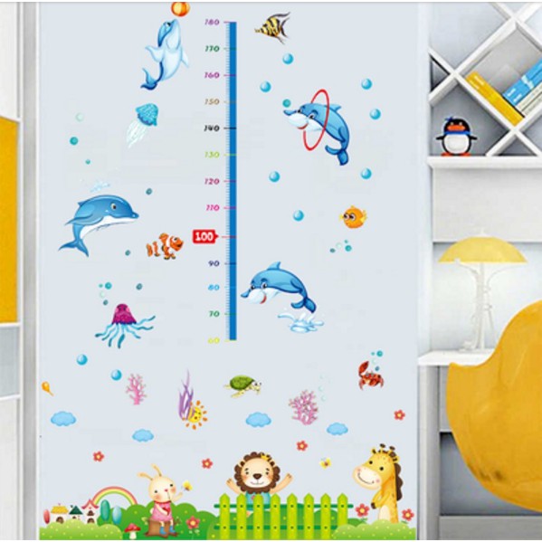 BỘ COMBO DECAL GHÉP ĐÔI TRANG TRÍ - Thước đo cá heo kết hơp Sư Tử ( 2 TẤM )