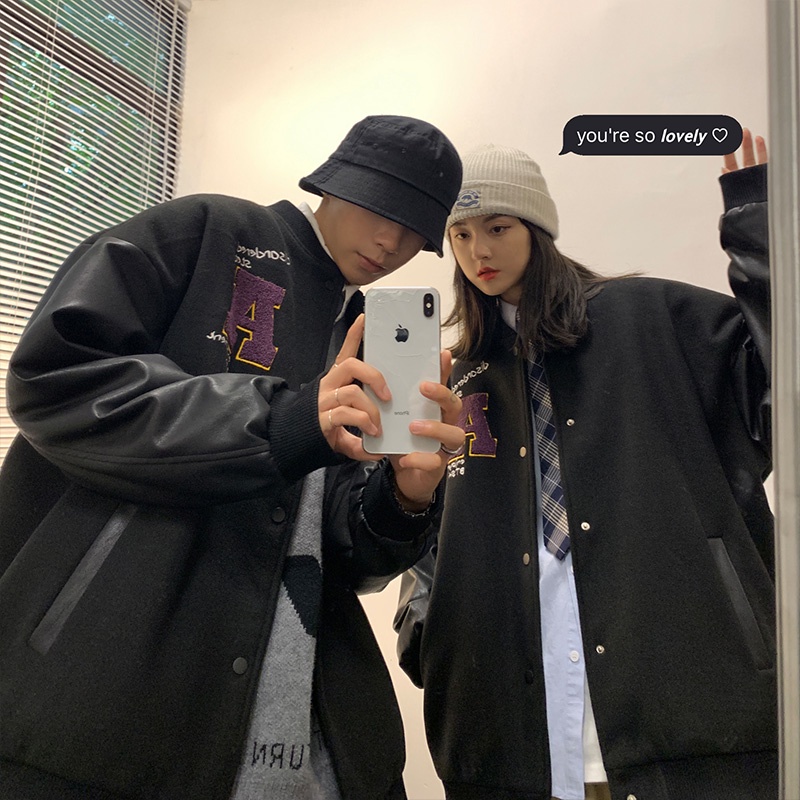 Áo khoác bomber da PU phong cách Hàn Quốc năng động thời trang dành cho nam