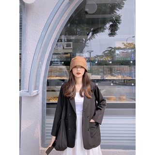 Vbnv áo blazer trơn tuột đen hàn quốc 1 lớp 45 6