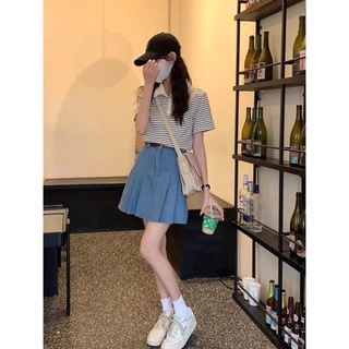 ÁO POLO NỮ KẺ CÁ SẤU CỔ TRẮNG