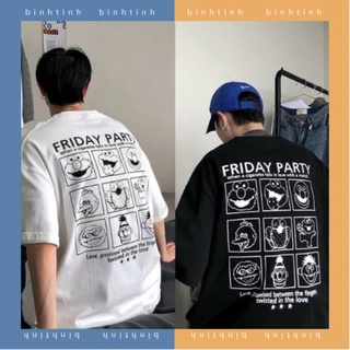 A12 A13 Áo phông cổ tròn tay lửng phong cách basic unisex Fridayparty hình icon 2 màu đen trắng