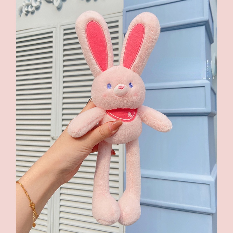 Móc Khóa Thỏ Nhồi Bông Tai Dài Mềm Mại Có Thể Thu Gọn
