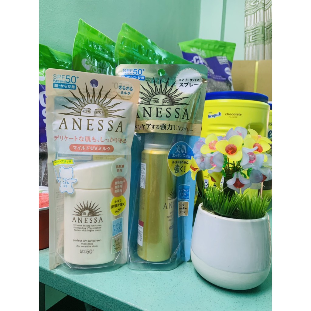 KEM CHỐNG NẮNG ANESSA MILD MILK 60ML & ANESSA VÀNG LOẠI XỊT 32ML