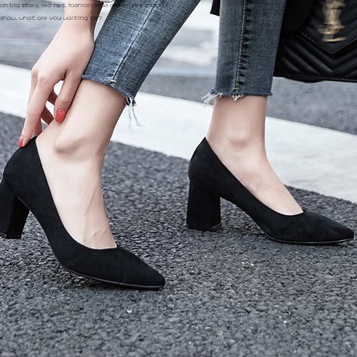 Giày da lộn đen và kem siêu ôm chân cao 5P mã BBC48