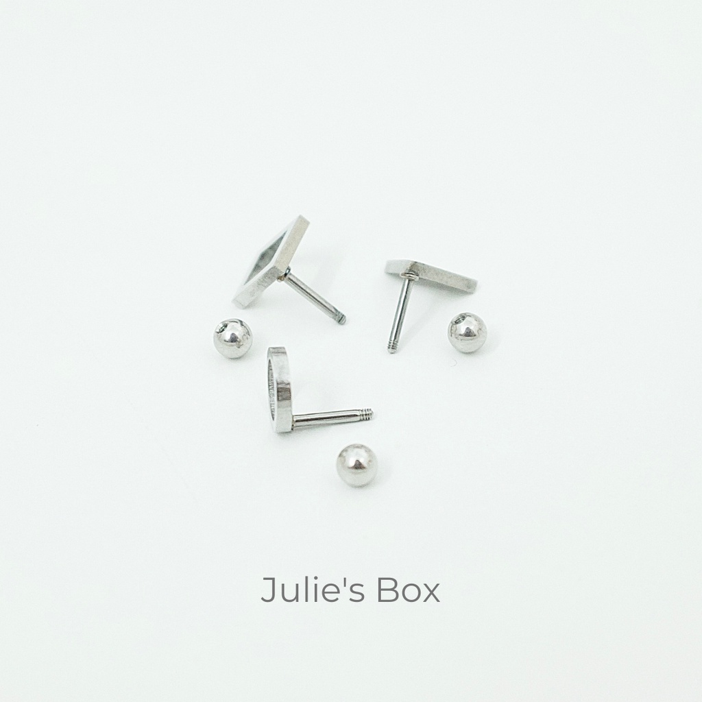 [1 Chiếc] Khuyên Tai Hình Học Tam Giác Vuông Tròn Rỗng Size Lớn Unisex Titan Không Đen Không Ngứa julies box 66