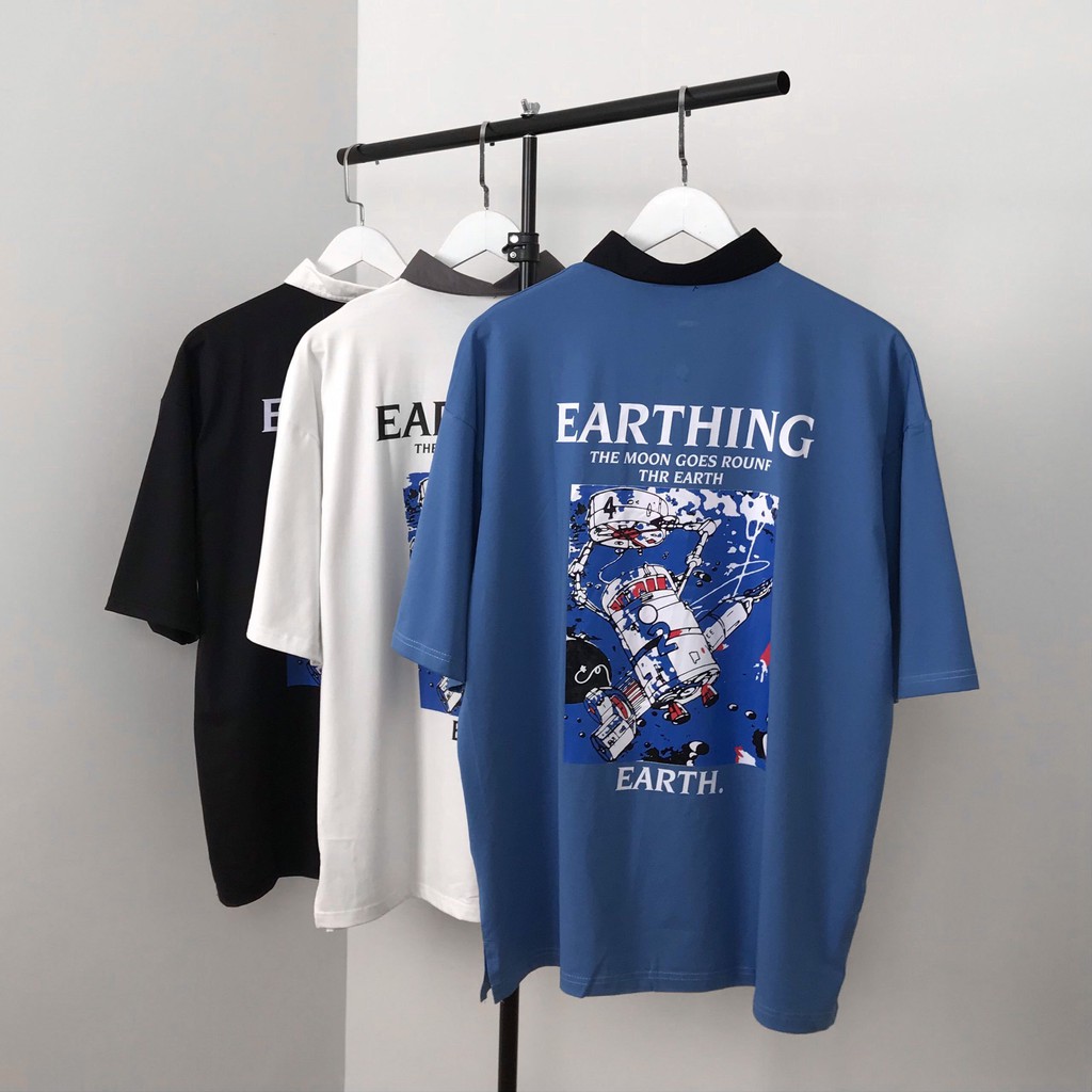 Áo polo oversize EARTHING , áo thun có cổ tay lỡ unisex , Odin Clothing