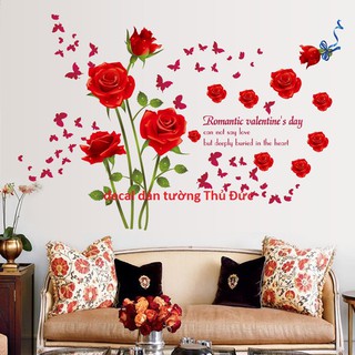 decal dán tường hoa hồng đỏ