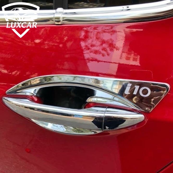 Ốp nắm tay và hõm cửa Grand i10 LUXCAR, nhựa ABS mạ Crom cao cấp (đời 2015 - 2019)