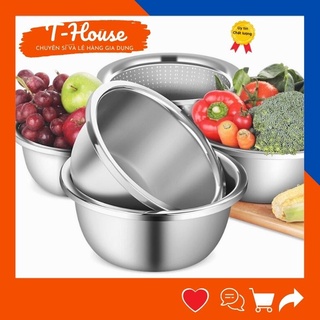 Thau inox 304 cao cấp, thau inox nhiều size kích thước khác nhau siêu tiện lợi, thau trộn inox siêu dày