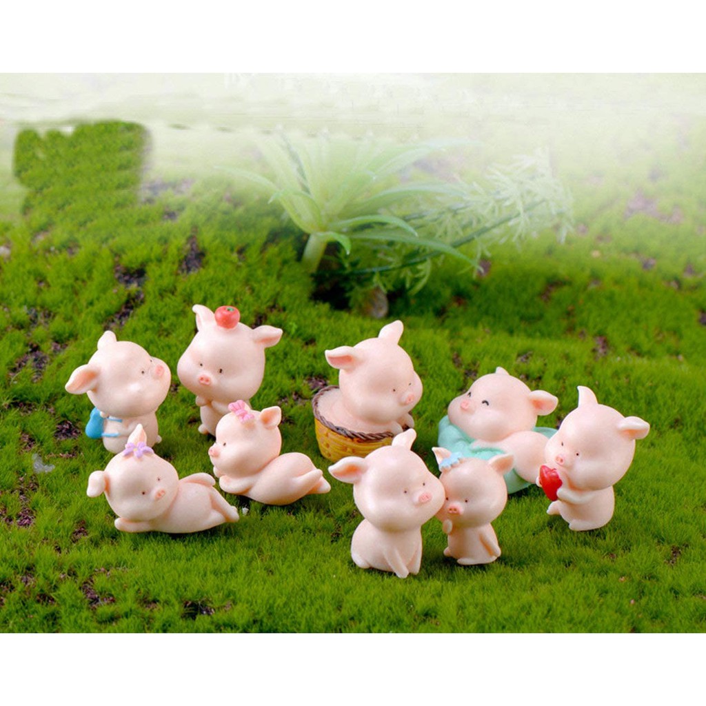 9 chiếc Kawaii Hình con heo thu nhỏ Hình tượng động vật thổ dân Đồ chơi Lucky Piggies Bánh Topper Đồ trang trí Nhựa DIY Craft Project Decor