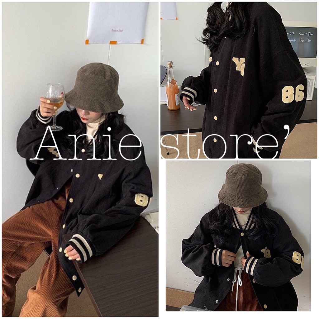 Áo Bomber Thêu Chỉ Vàng YQ 🦋 Áo Khoác Unisex Dáng Rộng Cúc Cài 🦋
