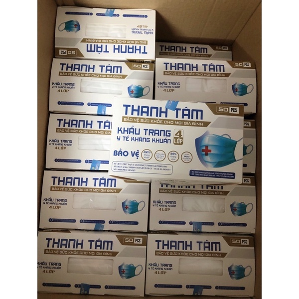 Khẩu trang y tế 4 lớp Thanh Tâm kháng khuẩn [loại dày-dây đeo chắc chắn] (50cái/1hộp)