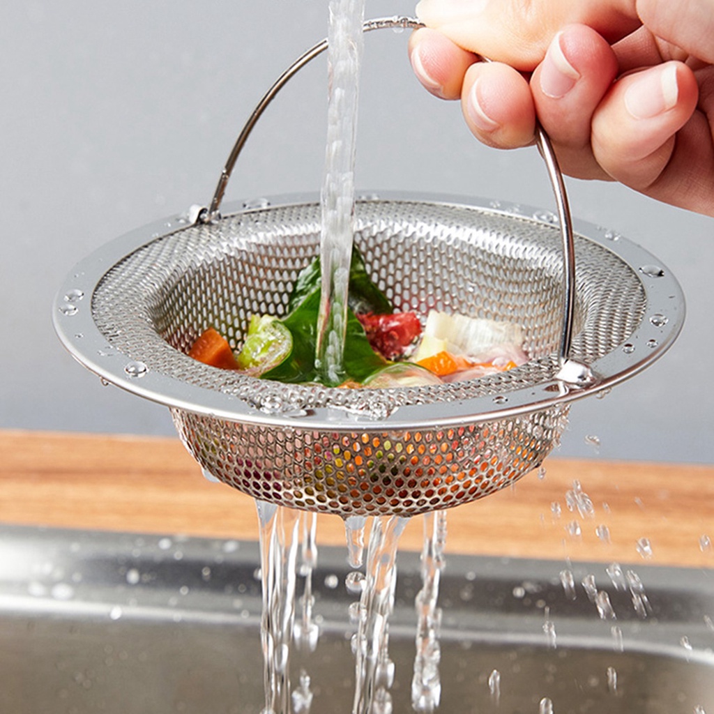Lưới lọc rác bồn rửa chén/ bồn tắm bằng thép không gỉ có tay cầm tiện dụng cho nhà bếp/ nhà tắm