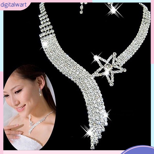 Bộ trang sức vòng cổ bông tai đính đá phong cách sang trọng cho nữ