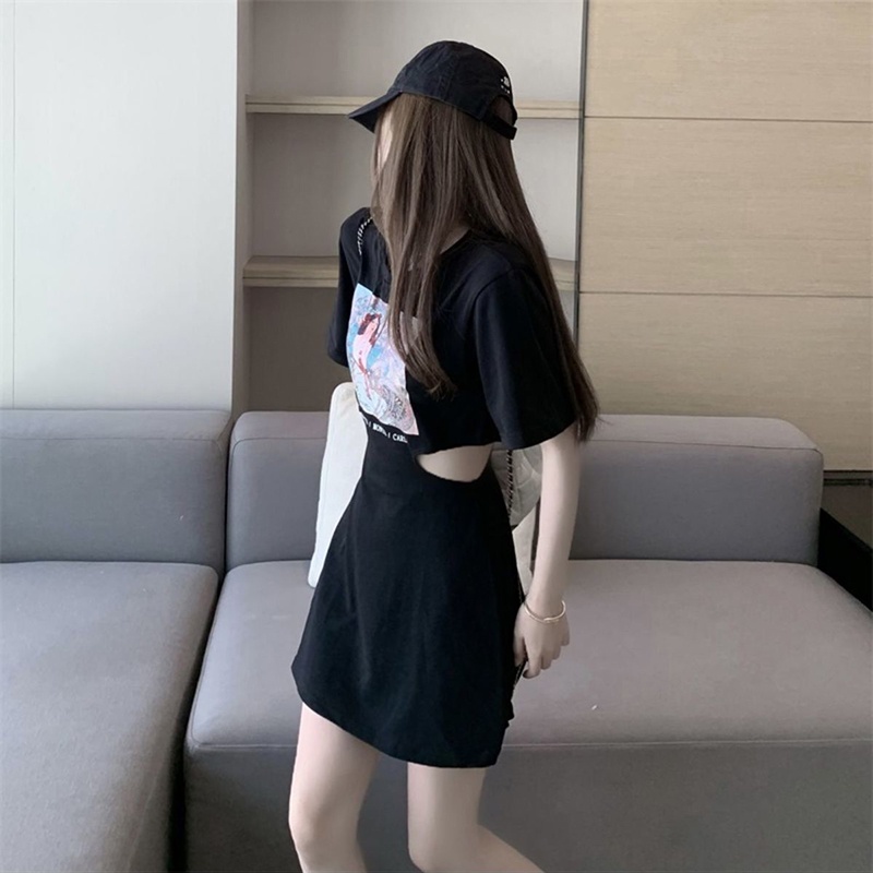 Váy IELGY tay ngắn cổ tròn in họa tiết thời trang cho nữ
