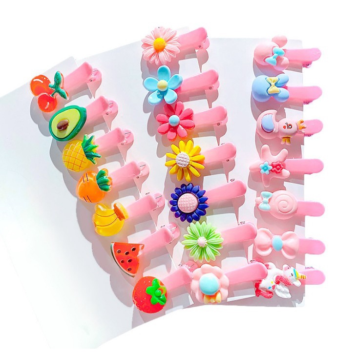 Set 10 Kẹp Tóc Mái Màu Hồng Đính Trái Cây Dễ Thương Cho Bé Gái - Dumi Shop