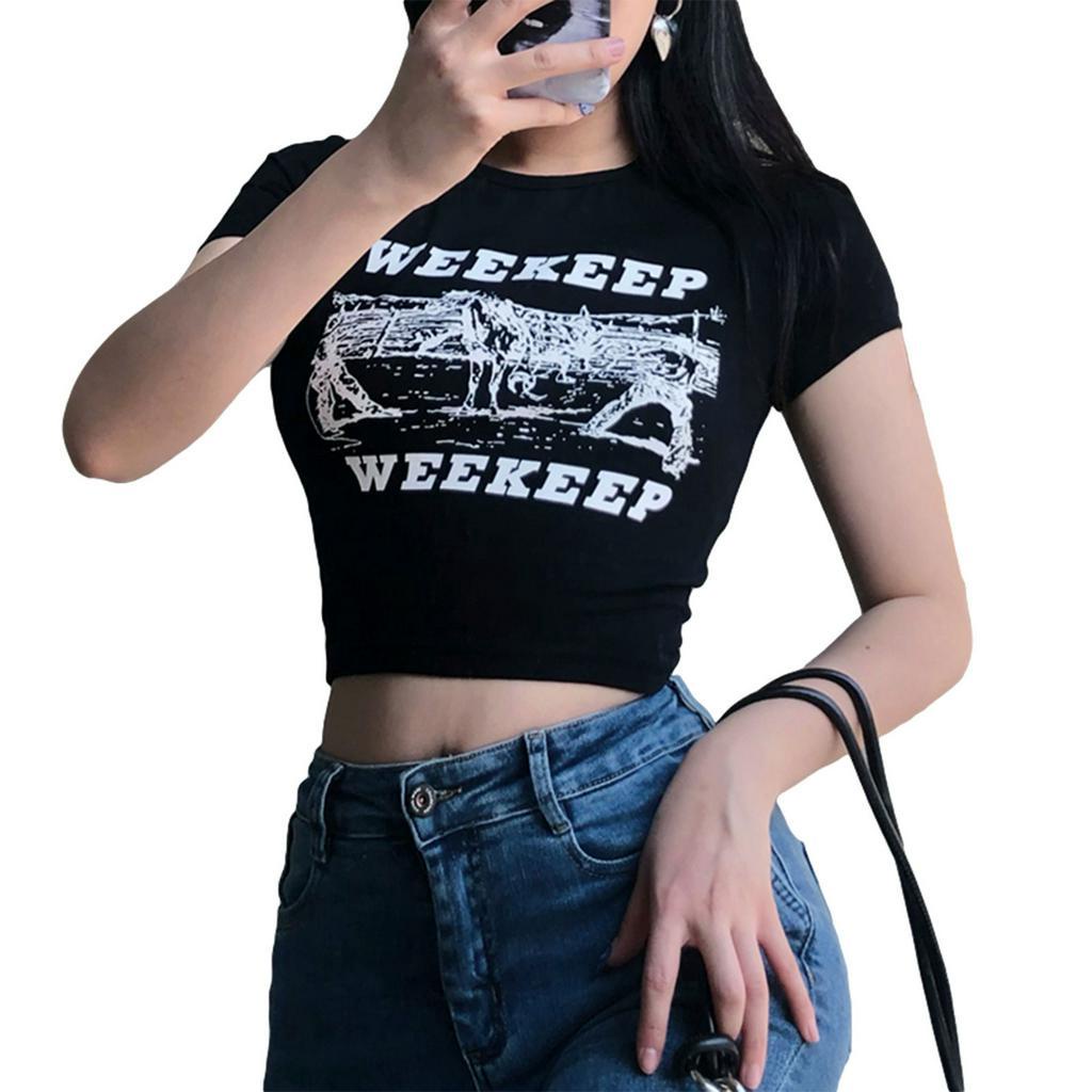 Áo Thun Nữ Ngắn Tay Cổ Tròn In Chữ