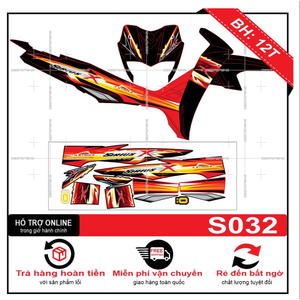 Tem rời sirius X đỏ đen S032 -- SHIN DECAL 2