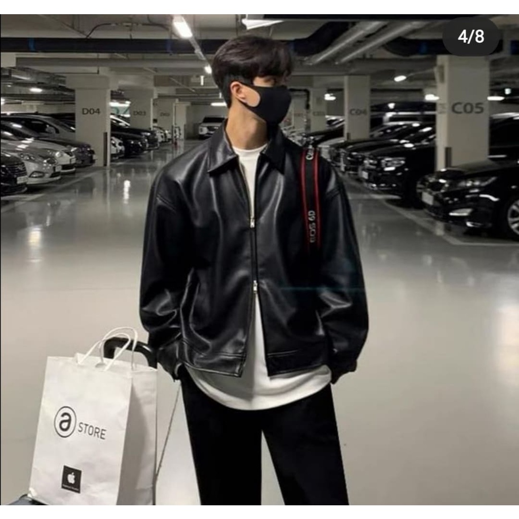 Áo khoác da nam cổ bẻ