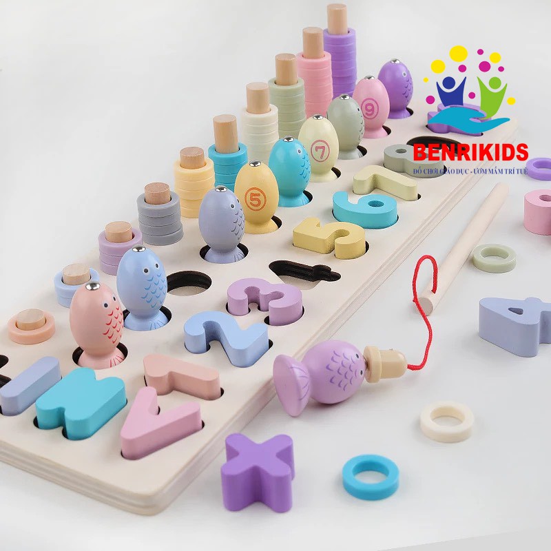 Đồ Chơi Montessori Câu Cá Nam Châm 3 Dòng Số Cột Tính Bằng Gỗ Benrikids