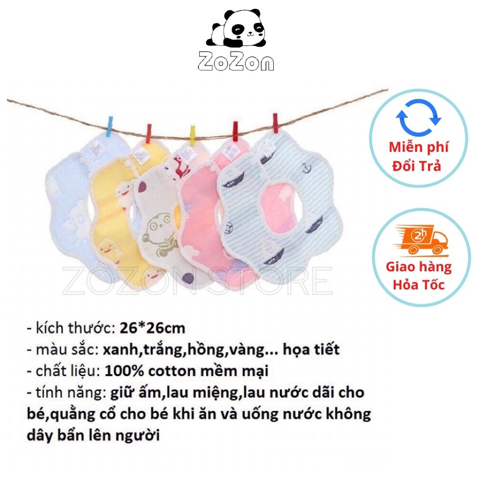 Yếm xô tròn cho bé Zozon xoay 360 độ bấm nút 6 lớp cotton dày dặn thấm hút an toàn màu ngẫu nhiên