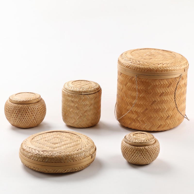 Hộp tre 2 lớp tròn cao - để kim chỉ, dây cột tóc, thỏi son, đựng quà tặng, đựng trà