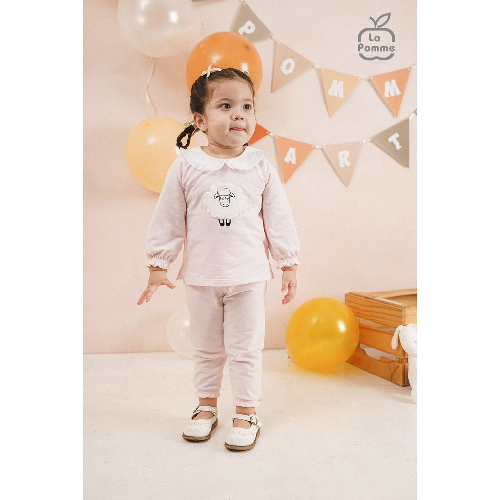 Lapomme - Bộ quần áo dài tay họa tiết cừu nhỏ đeo nơ SL216