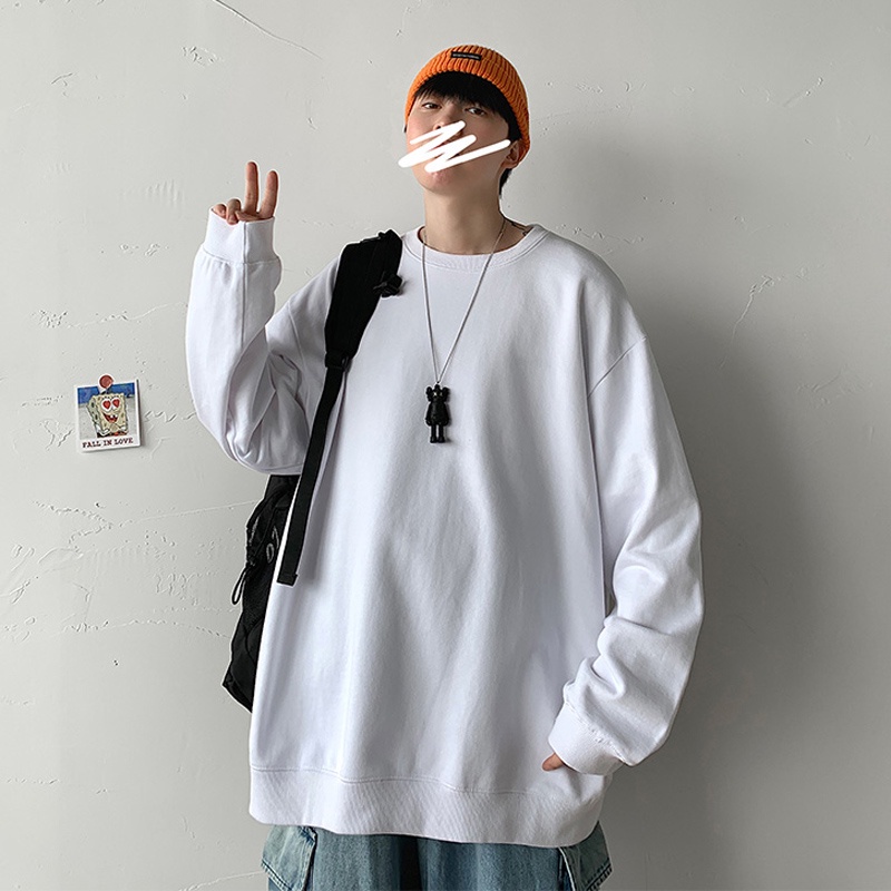 ✦ AFFLIGA ✦Áo thun nam tay dài cổ tròn màu trơn đơn giản size lớn 120000-5XL