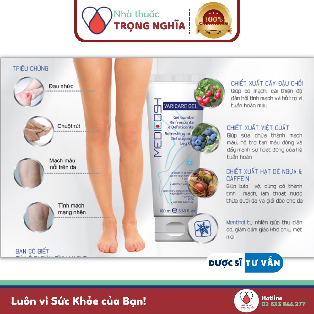 Kem bôi giãn tĩnh mạch Medicosh Varicare Gel từ Ý 50ml