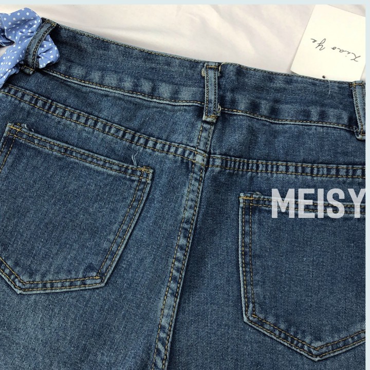 Quần Jean Nữ Màu Xanh Đậm Ống Rộng Cạp Lưng Cao 2 Cúc Phong Cách Ulzzang (Meisy) | BigBuy360 - bigbuy360.vn