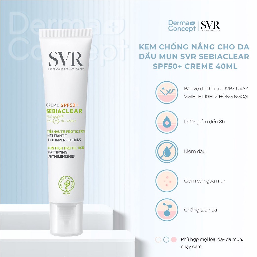 Kem chống nắng cho da dầu mụn SVR Sebiaclear SPF50+ Creme 40ml [NHẬP KHẨU CHÍNH HÃNG 100%]